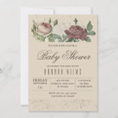 Burgundy Blush Floral Gold Baby shower Invitation Kaart (Voorkant)