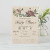 Burgundy Blush Floral Gold Baby shower Invitation Kaart (Staand voorkant)