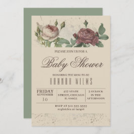 Burgundy Blush Floral Gold Baby shower Invitation Kaart