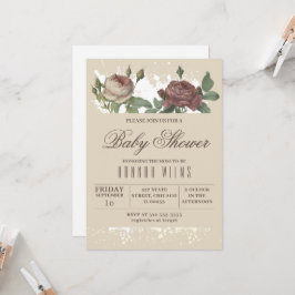 Burgundy Blush Floral Gold Baby shower Invitation Kaart