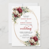 Burgundy Blush Floral Gold Boho Wedding Invite Kaart (Voorkant)