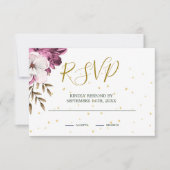 Burgundy Blush Floral Gold Elegant Chic RSVP Kaartje (Voorkant)