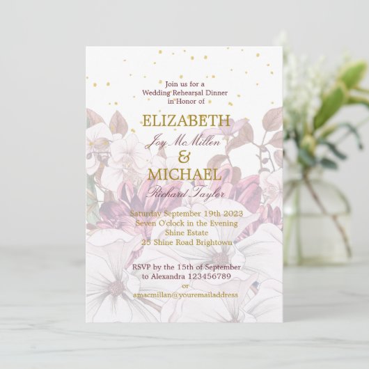 Burgundy Blush Floral Gold Elegant Chic Wedding Kaart (Staand voorkant)