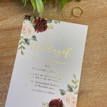 Burgundy & Blush Floral Gold Foil Text Weddenschap