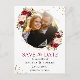 Burgundy Blush Floral Gold Geometric Save the Date Briefkaart