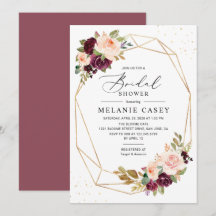 Burgundy Blush Floral Gold Geometric Vrijgezellenf