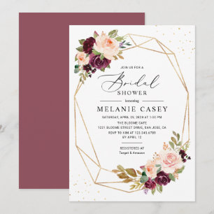 Burgundy Blush Floral Gold Geometric Vrijgezellenf Kaart