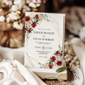 Burgundy Blush Floral Gold Geometric Wedding  Kaart