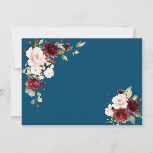 Burgundy Blush Floral Gold Glitter Lijst Weddensch Save The Date (Achterkant)