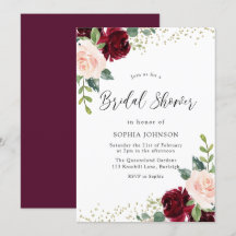 Burgundy Blush Floral Gold Glitter Vrijgezellenfee