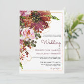 Burgundy Blush Floral Gold in één huwelijk Kaart (Staand voorkant)