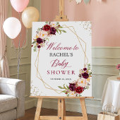 Burgundy Blush Floral Gold Lijst Baby shower Sign Poster