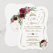 Burgundy Blush Floral Gold Mis Quince Quinceañera Kaart (Voorkant / Achterkant)