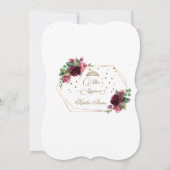 Burgundy Blush Floral Gold Mis Quince Quinceañera Kaart (Achterkant)