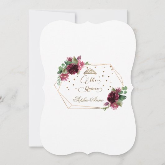Burgundy Blush Floral Gold Mis Quince Quinceañera Kaart (Achterkant)