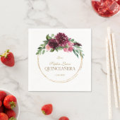 Burgundy Blush Floral Gold Mis Quince Quinceañera Servet (Insitu)