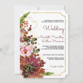 Burgundy Blush Floral Gold Modern Wedding Kaart (Voorkant)