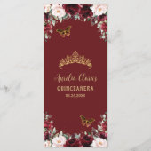 Burgundy Blush Floral Gold QUINCEAÑERA Party Menu (Achterkant)