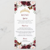 Burgundy Blush Floral Gold QUINCEAÑERA Party Menu (Voorkant)