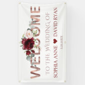 Burgundy Blush Floral Gold Weddenschap Welkomsttek Spandoek (Verticaal)