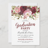 Burgundy Blush Floral Graduation Party Kaart (Voorkant)
