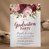Burgundy Blush Floral Graduation Party Kaart