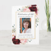 Burgundy Blush Floral Greenery Foto Funeral Programma (Voorkant)