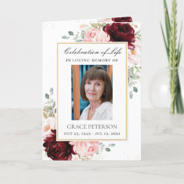 Burgundy Blush Floral Greenery Foto Funeral Programma