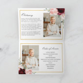 Burgundy Blush Floral Greenery Foto's Funeral Programma (Binnen)