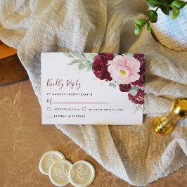 Burgundy Blush Floral Greenery Modern Wedding RSVP Kaartje