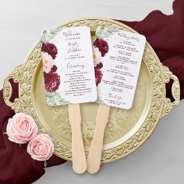 Burgundy Blush Floral Greenery Wedding Programme Handwaaier