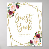 Burgundy Blush Floral Guest Book Sign Poster (Voorkant)