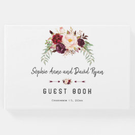 Burgundy Blush Floral Handwriting Wedding Planner Gastenboek