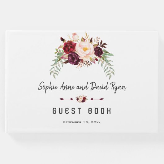 Burgundy Blush Floral Handwriting Wedding Planner Gastenboek (Voorkant)