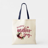 Burgundy Blush Floral Happy Moederdag Canvas tas (Achterkant)