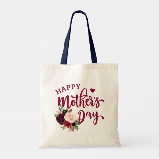 Burgundy Blush Floral Happy Moederdag Canvas tas (Achterkant)