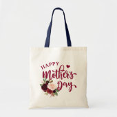 Burgundy Blush Floral Happy Moederdag Canvas tas (Voorkant)
