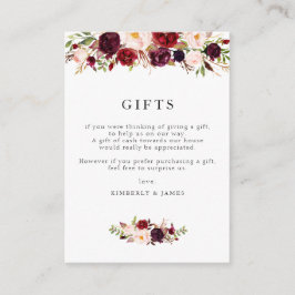 Burgundy & blush floral huwelijkscadeaus card informatiekaartje