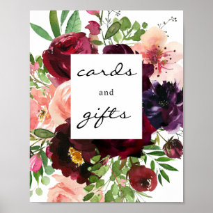 Burgundy & Blush Floral Kaarten & Gifts Sign Poste Poster