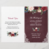 Burgundy Blush Floral Lace Folded Wedding Programm