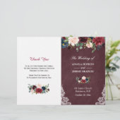 Burgundy Blush Floral Lace Folded Wedding Programm (Staand voorkant)