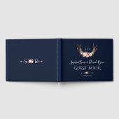 Burgundy Blush Floral Lijst Dark Blue Wedding Gastenboek (Volledig)