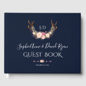 Burgundy Blush Floral Lijst Dark Blue Wedding Gastenboek (Voorkant)