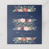 Burgundy Blush Floral Lijst Dark Blue Wedding Plaatskaartje (Buitenkant ongevouwen)