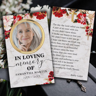 Burgundy Blush Floral Memorial Prayer-fotokaart Visitekaartje