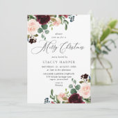 Burgundy Blush Floral Merry kerst Kaart (Staand voorkant)