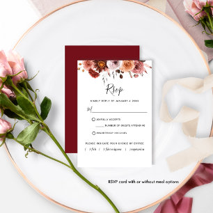 Burgundy Blush Floral met/zonder maaltijd RSVP-kaa RSVP Kaartje
