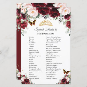 Burgundy Blush Floral Mis Padrinos Quinceañera