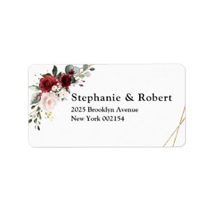 Burgundy Blush Floral Modern Geometric Address Etiket