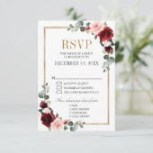 Burgundy Blush Floral Modern Geometric RSVP (Staand voorkant)